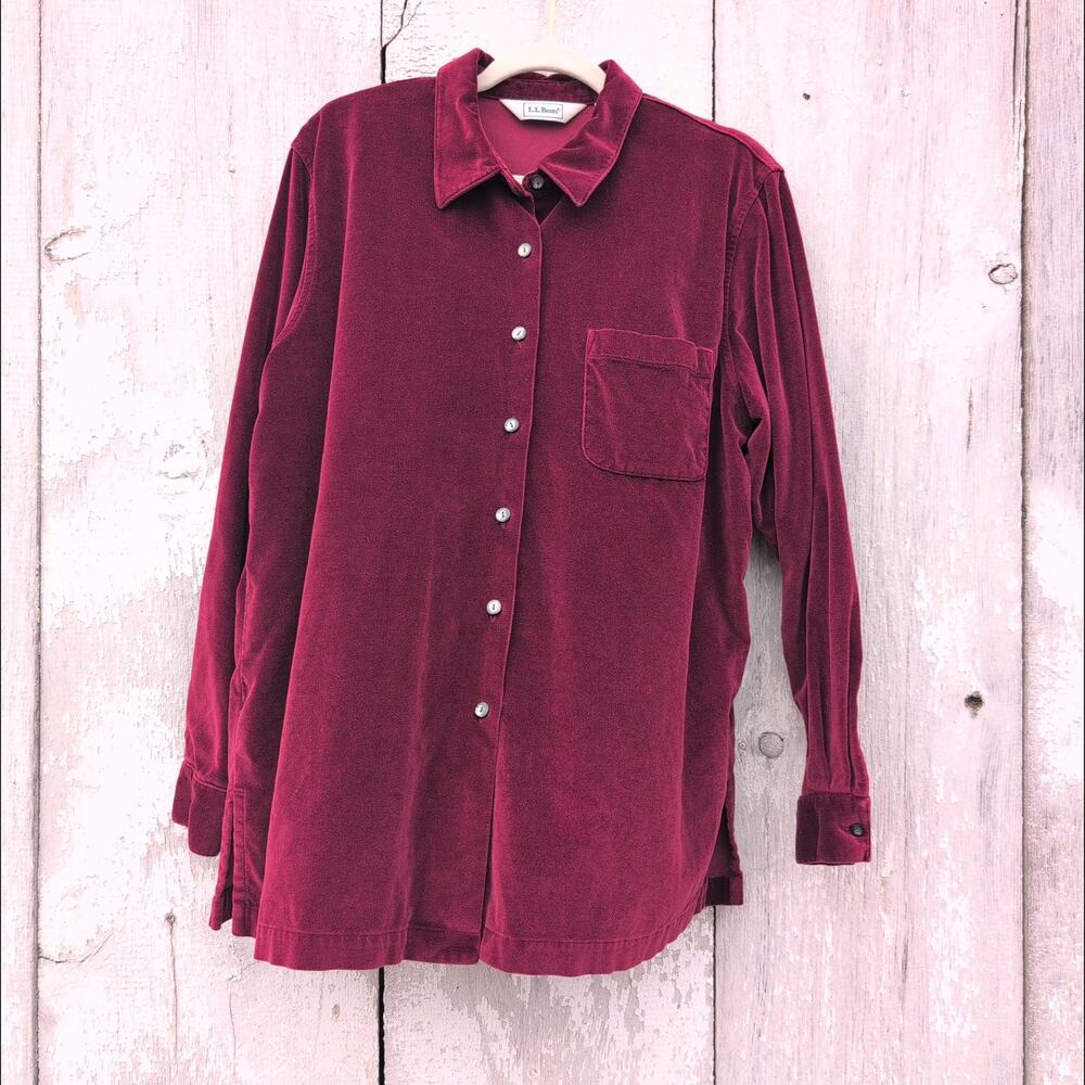 Vintage 90s LL Bean Velvet Vampy Magenta Button Down Shirt Women's Large